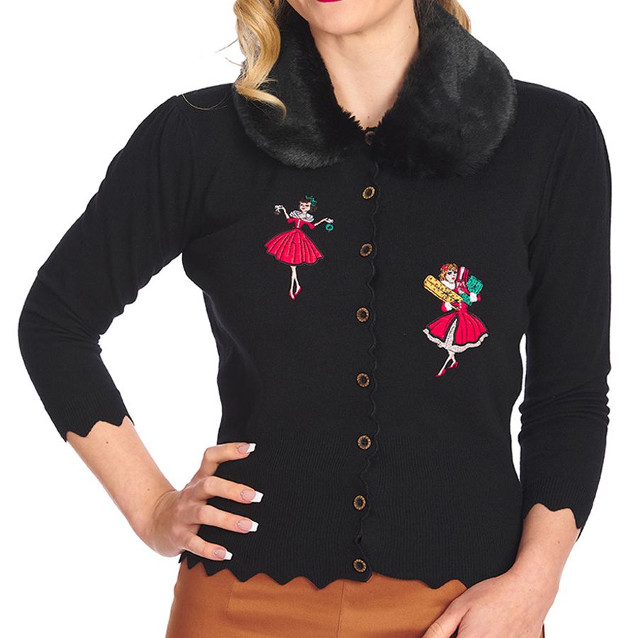 Banned Vintage Christmas Holiday Cardigan - Black