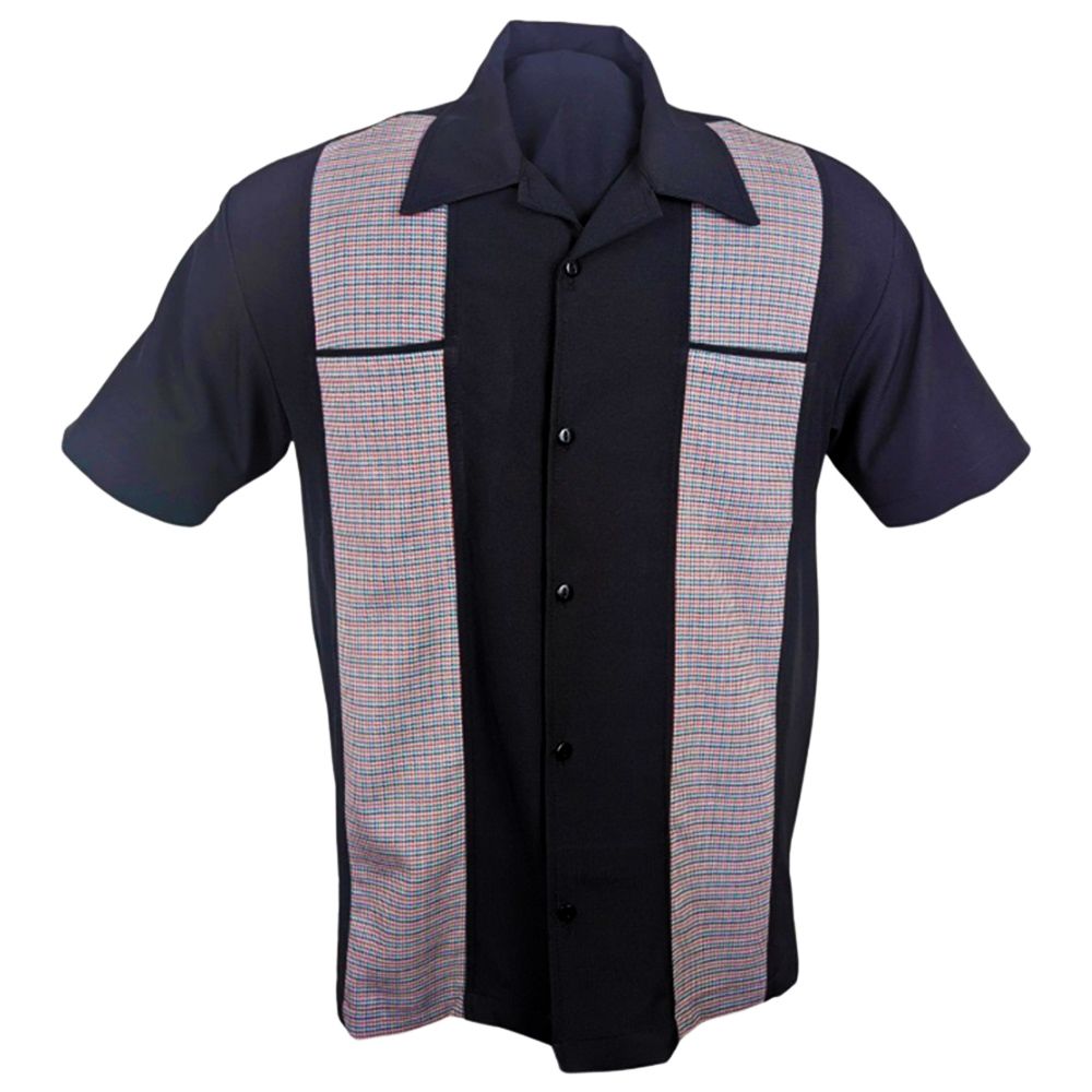 Steady Clothing Houndstooth Panel Button Up Shirt - Black