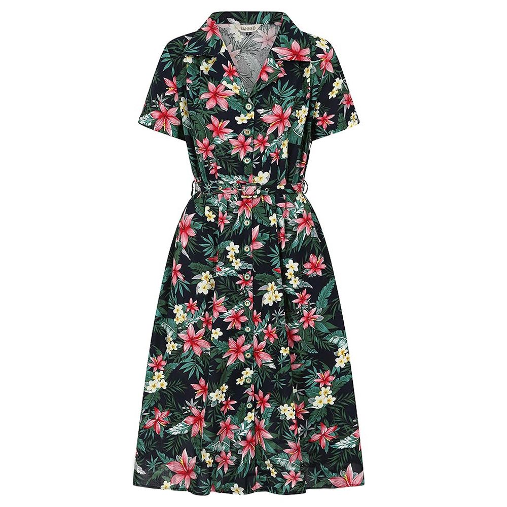 Banned Kate Tropical Dress - Navy