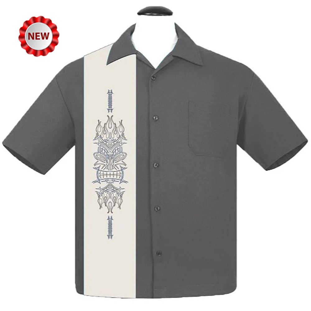Steady Clothing Pinstripe Tiki Panel Button Up Shirt - Charcoal / Cream