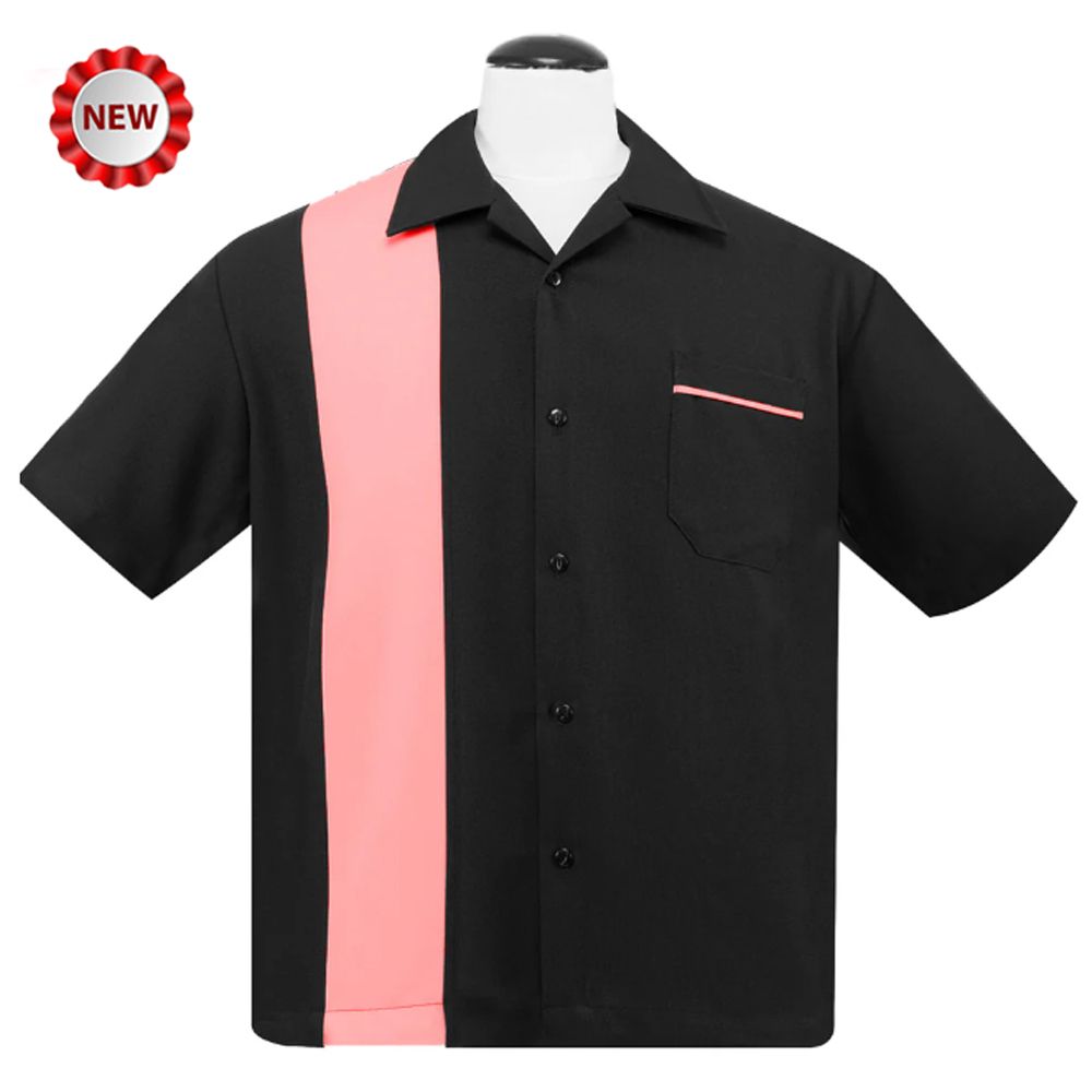 Steady Clothing Poplin Single Panel Button Up Shirt - Black/Pink - size XL