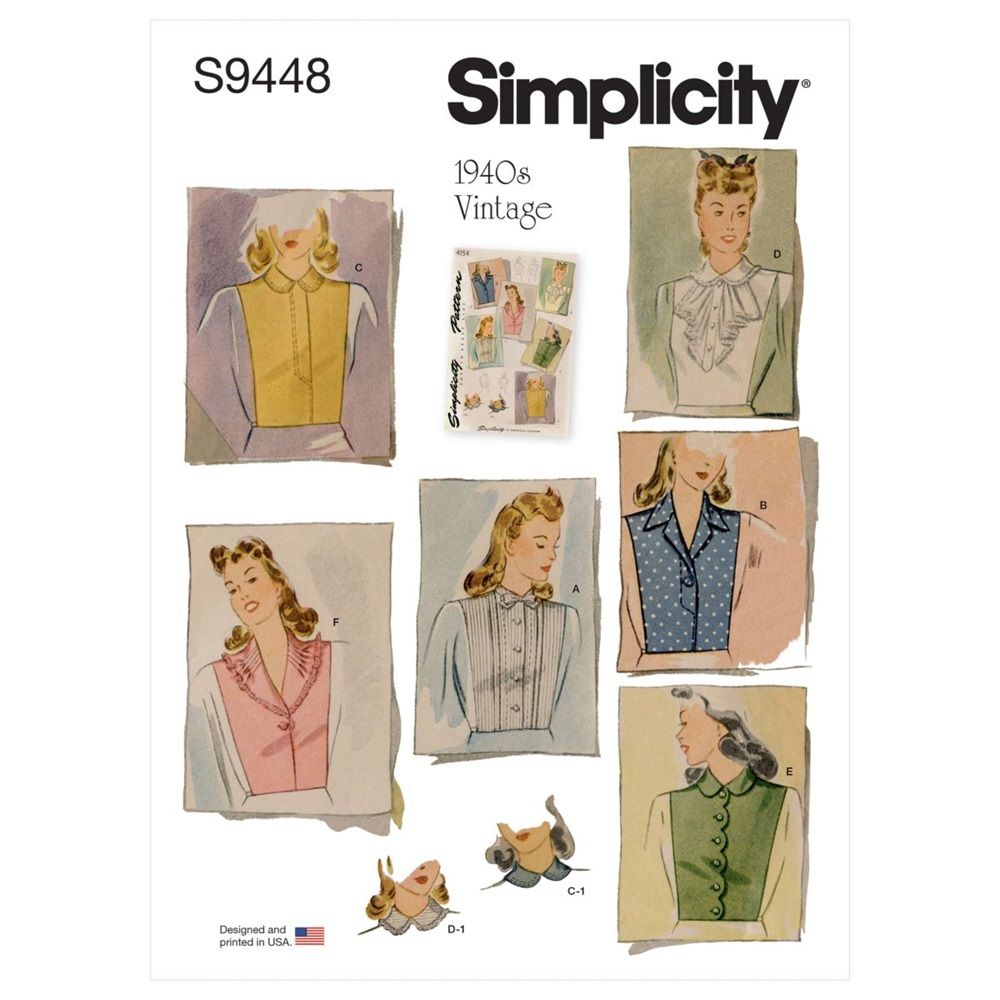 Simplicity S9448 - 1940s vintage style Dicky Set Collar and Bodice Pattern