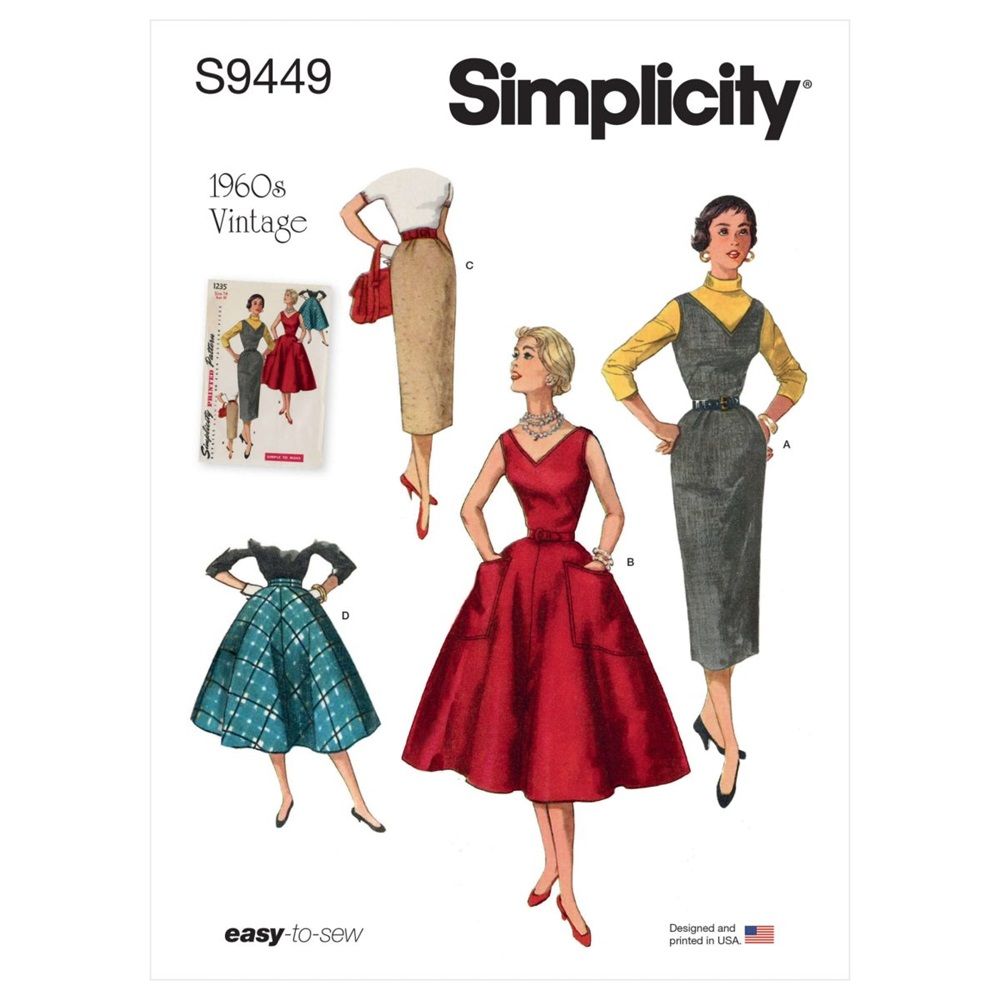 Simplicity S9449 - 1950s vintage style Sleeveless Dress and Skirt Pattern