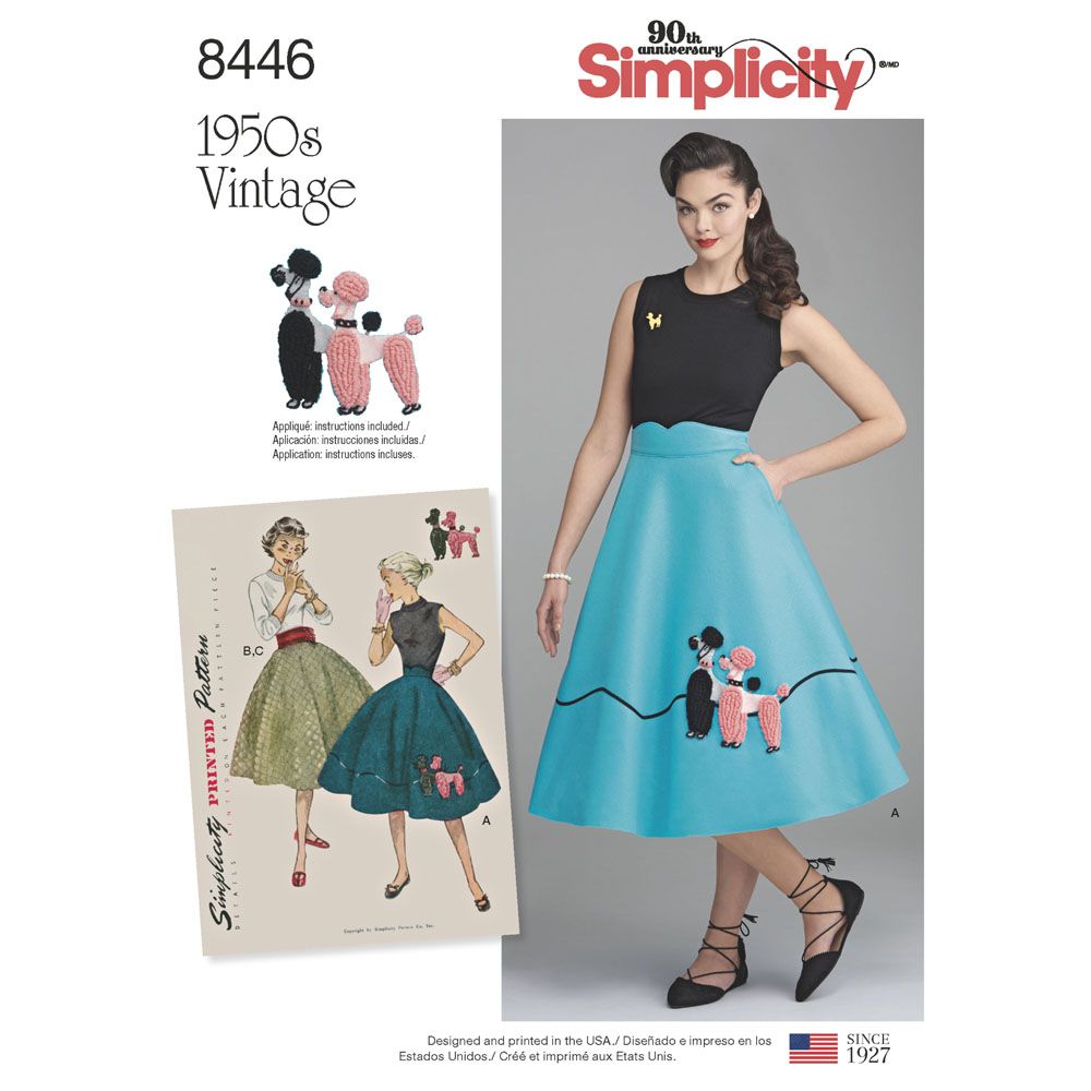 Simplicity 8446 - 1950s vintage style Poodle Skirt with Cummerbund Pattern