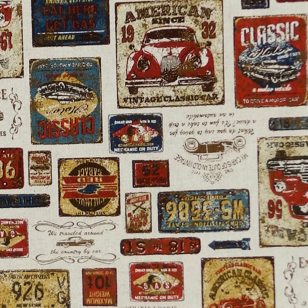 Cosmo Textile AMERICAN AUTOMOTIVE CAR COLLAGE Upholstery Type Fabric