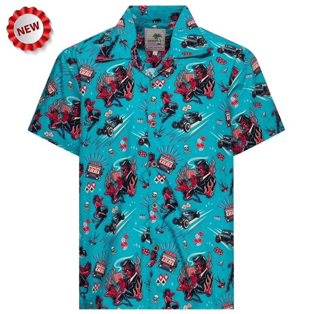 King Kerosin Hot Devil Hawaiian Shirt - Blue