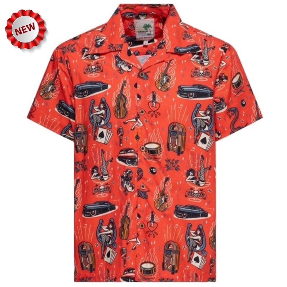 King Kerosin Rock N Roll Hawaiian Shirt - Red