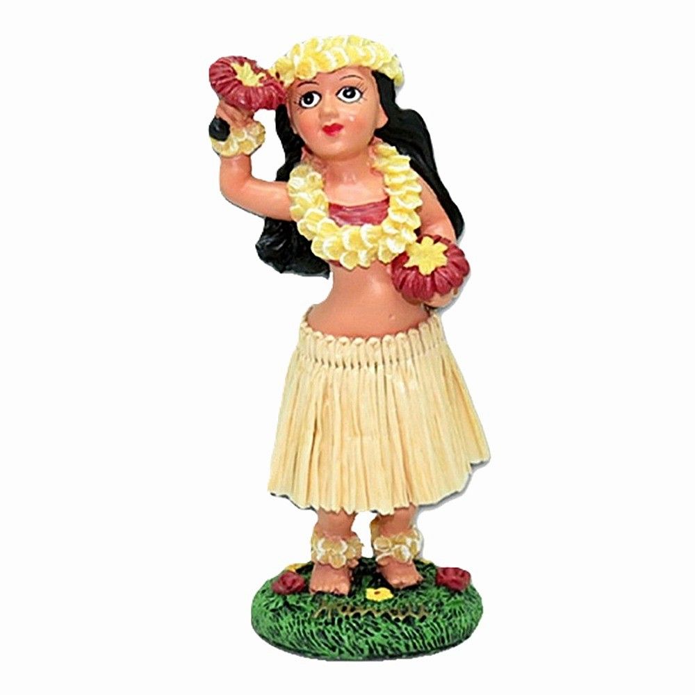4" Hawaiian Dashboard Hula Girl with Uliuli