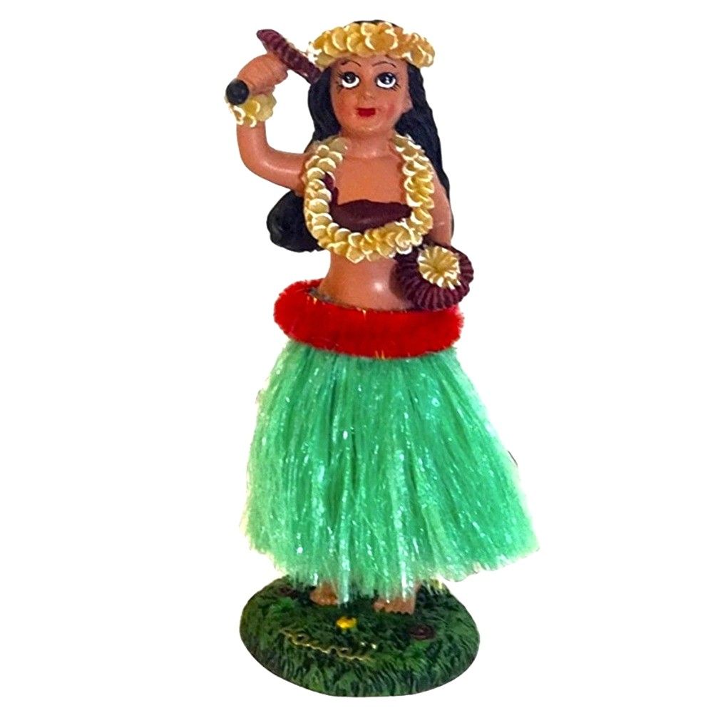 6.5" Hawaiian Dashboard Hula Girl with Uliuli - Green