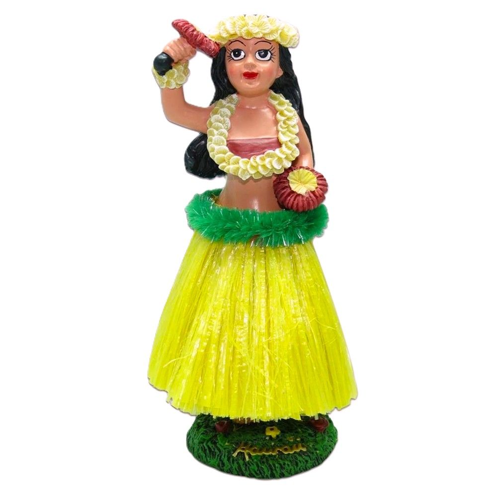 6.5" Hawaiian Dashboard Hula Girl with Uliuli - Yellow