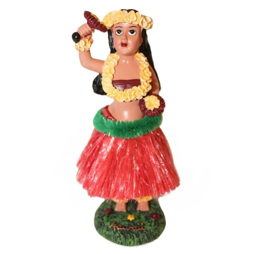 6.5" Hawaiian Dashboard Hula Girl with Uliuli - Red