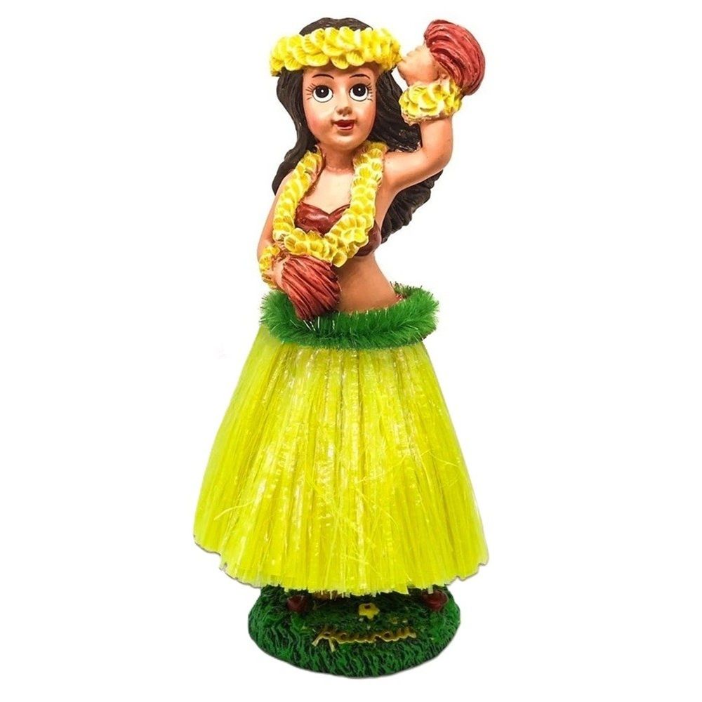 6.5" Hawaiian Dashboard Hula Girl with Flowers - Yellow