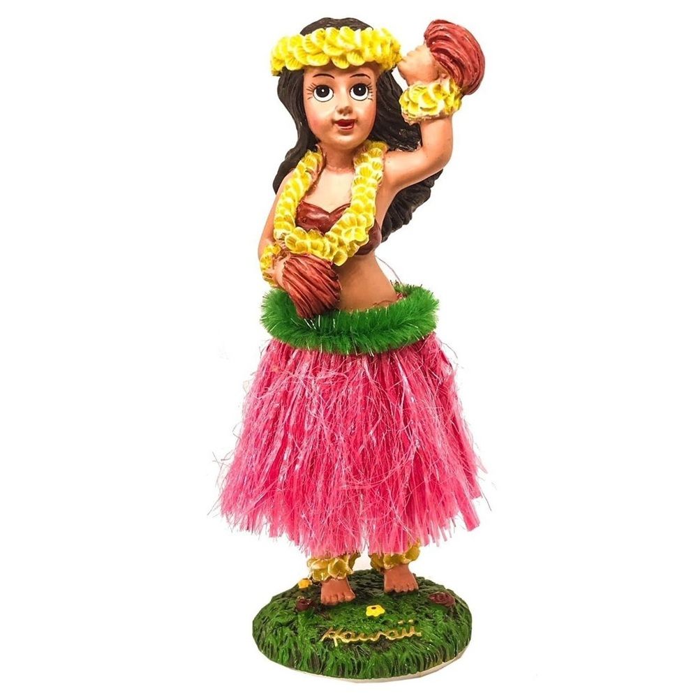 6.5" Hawaiian Dashboard Hula Girl with Flowers - Red