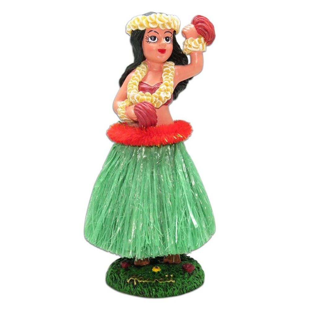 6.5" Hawaiian Dashboard Hula Girl with Flowers - Green