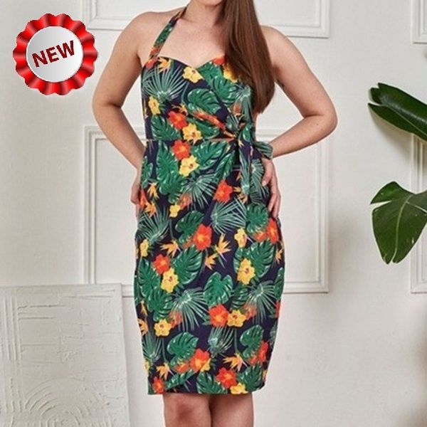 Banned Evie Tropical Sarong Dress - Navy