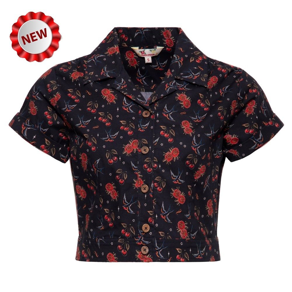 Queen Kerosin Hawaiian Blouse - Cherries & Roses