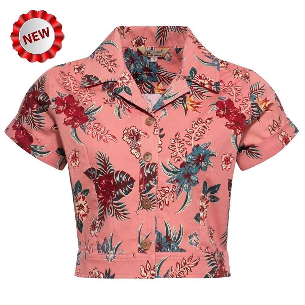Queen Kerosin Hawaiian Blouse - Hibiscus Pink