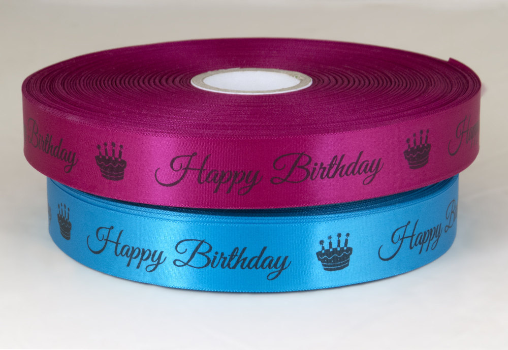 Happy Birthday ribbon 25mm satin 