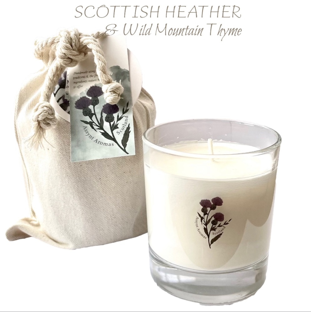 Scottish Heather & Wild Mountain Thyme  - natural essence plant wax candle with Heather flowers & essential oil of thyme