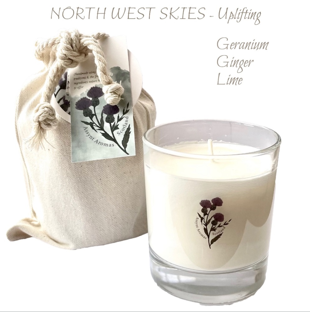 NORTH WEST SKIES - natural essence aromatherapy plant wax candle with essential oil of Geranium, Ginger & Lime