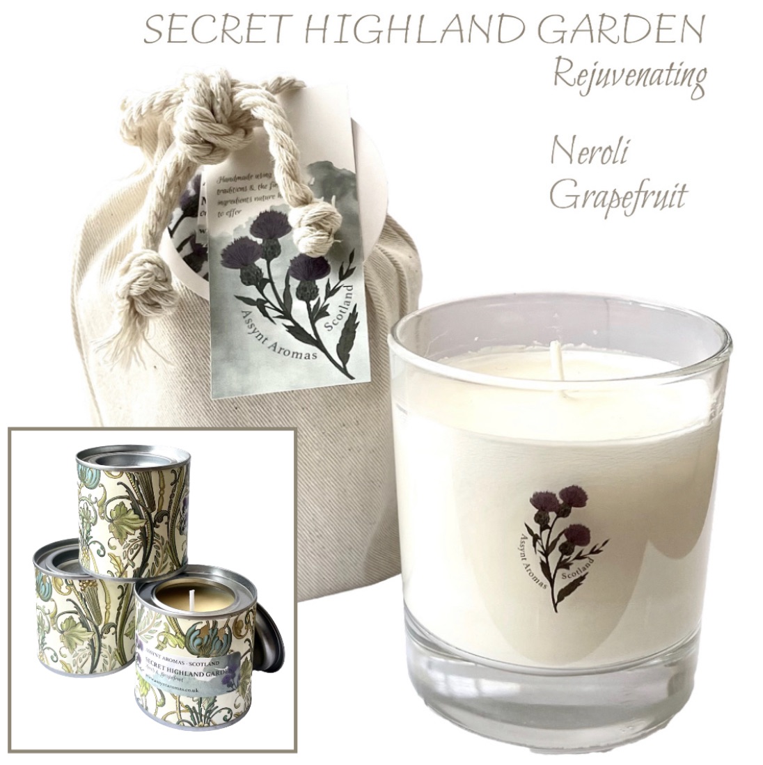 SECRET HIGHLAND GARDEN - natural essence aromatherapy plant wax candle with essential oil of neroli & grapefruit