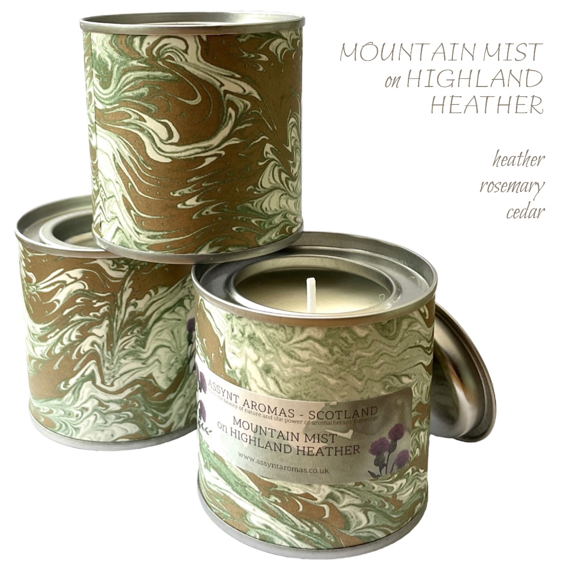 Mountain Mist on Highland Heather - natural essence plant wax candle with Heather, rosemary & cedar