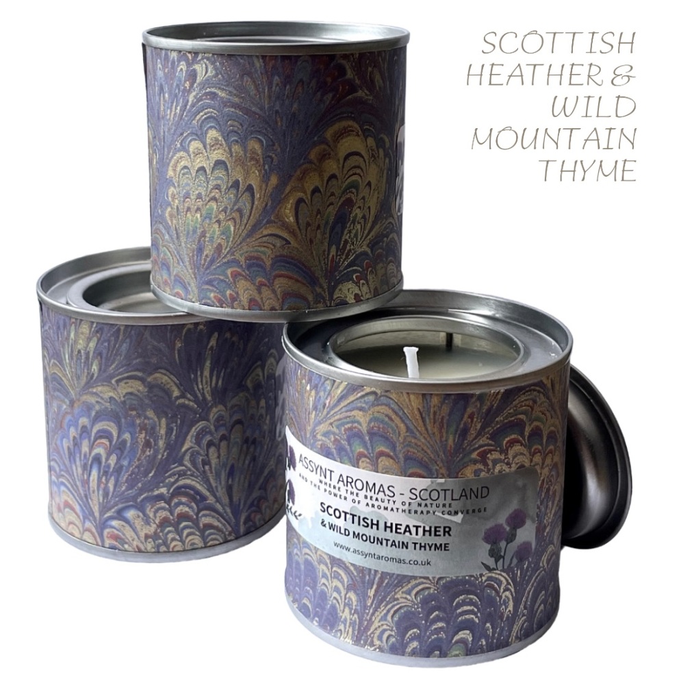 Scottish Heather & Wild Mountain Thyme  - natural essence plant wax candle with Heather flowers & essential oil of thyme