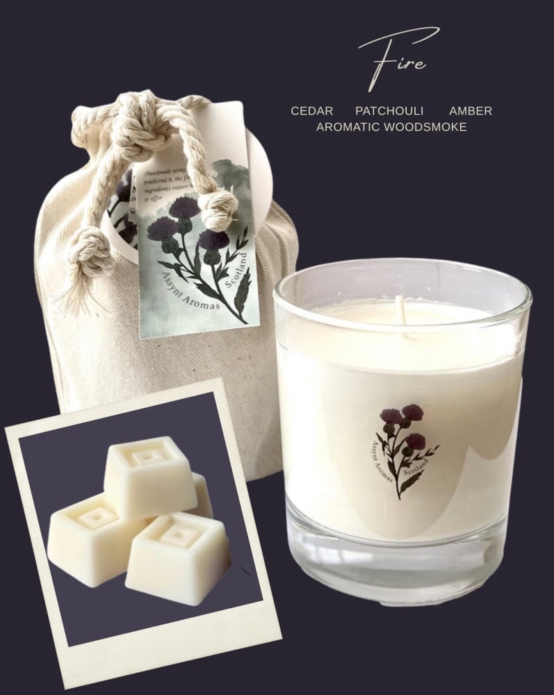 FIRE - natural essence plant wax candle with cedar, amber, patchouli & arom
