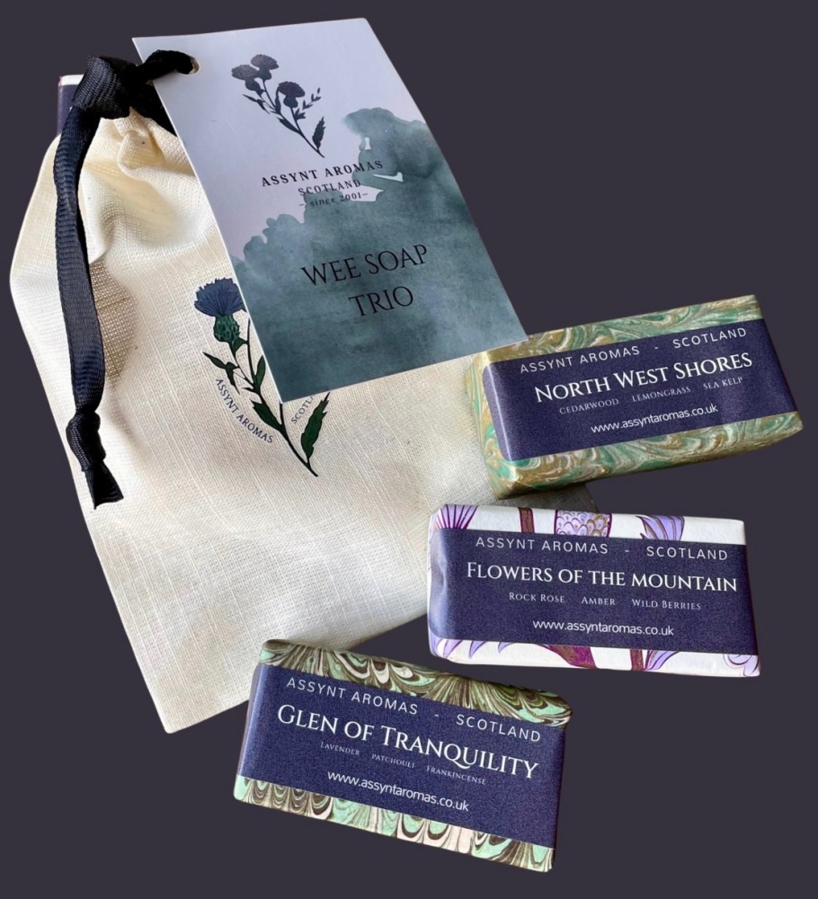 WEE SOAP SET - A lovely gift bag containing 3 of our luxurious handmade guest size soaps individually wrapped. 3 x 30g