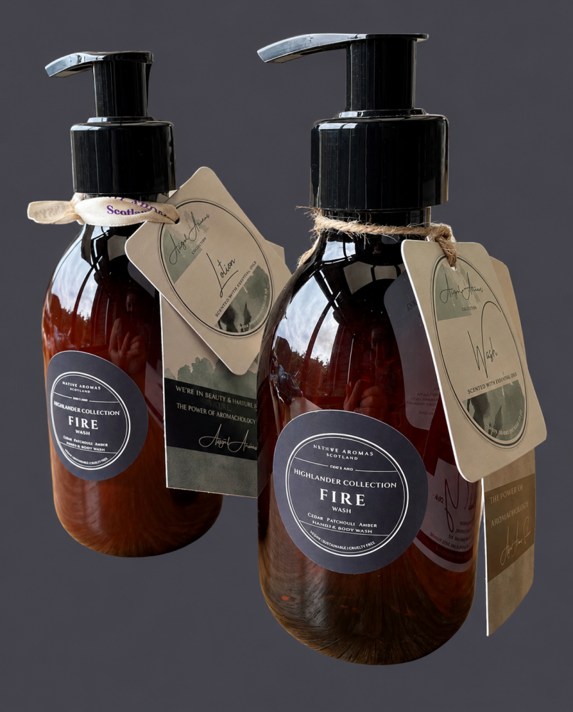 Highlander Collection FIRE - Cedar, Amber, Patchouli & Aromatic Wood Smoke - body & hand moisturising lotion OR wash 200ml