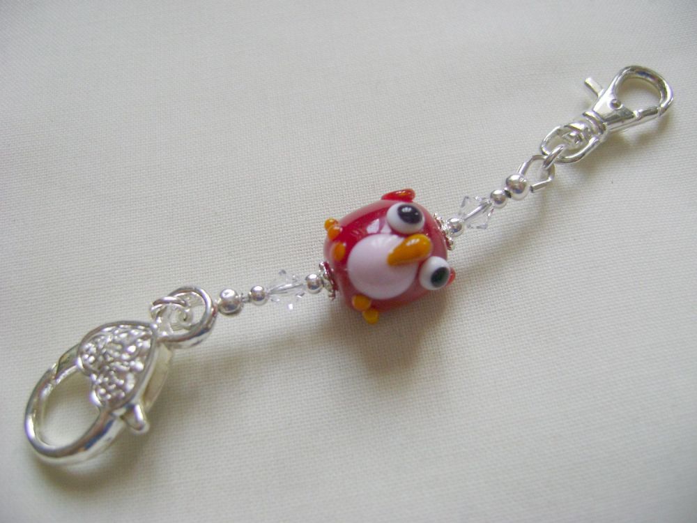 <!-- 014 -->Red Glass Owl Stitch Marker Holder