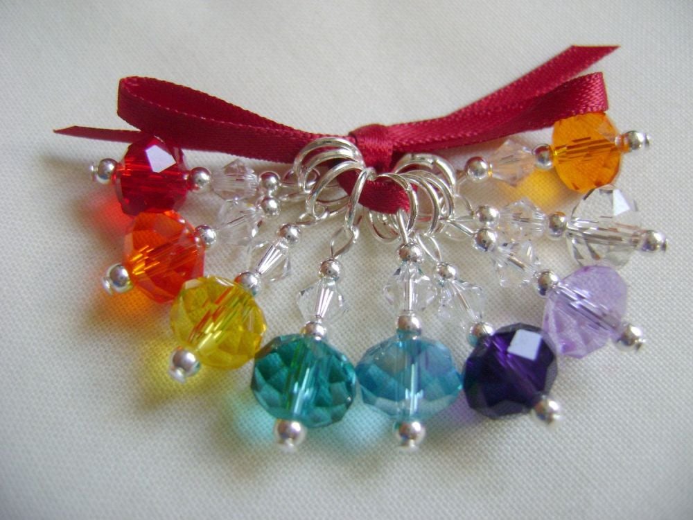 Rainbow Crystal Rondelle Stitch Markers - set 3