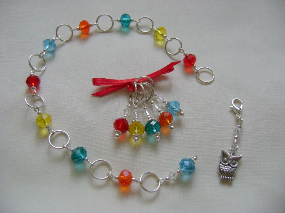 Rainbow Crystal Row Counter Stitch Marker Set