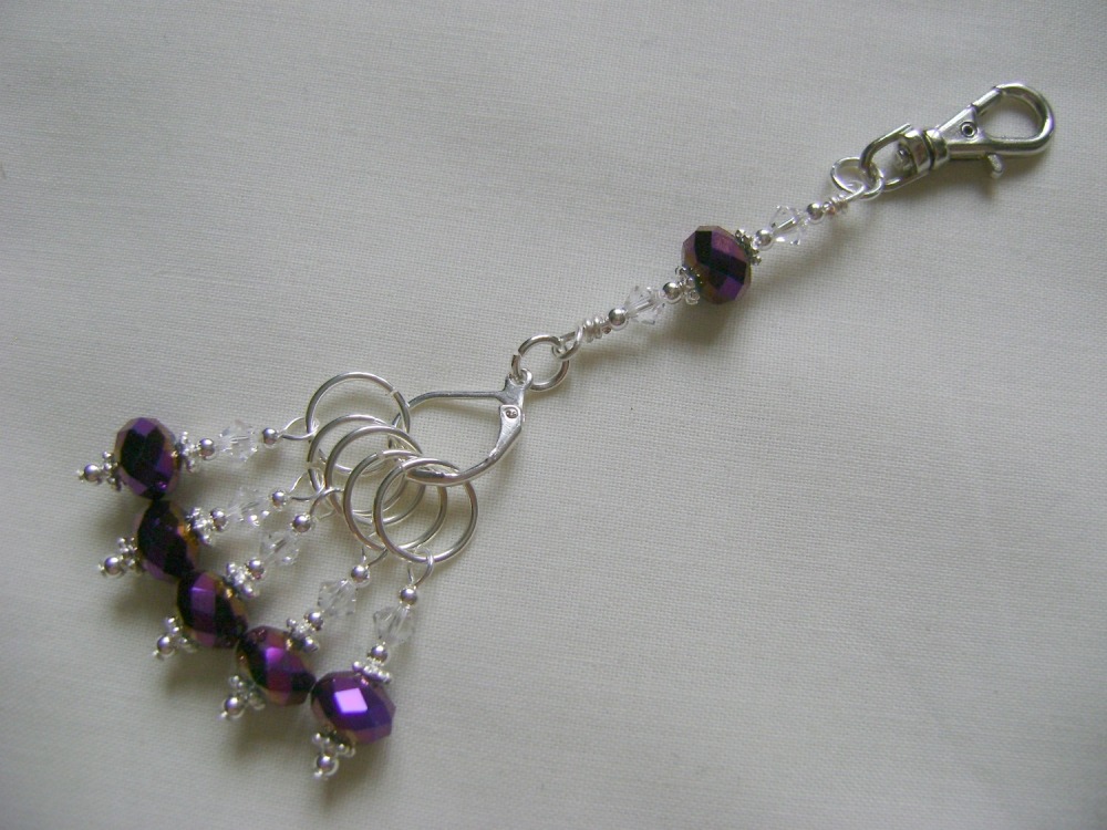 Purple Iris Stitch Marker Holder and Stitch Marker Set