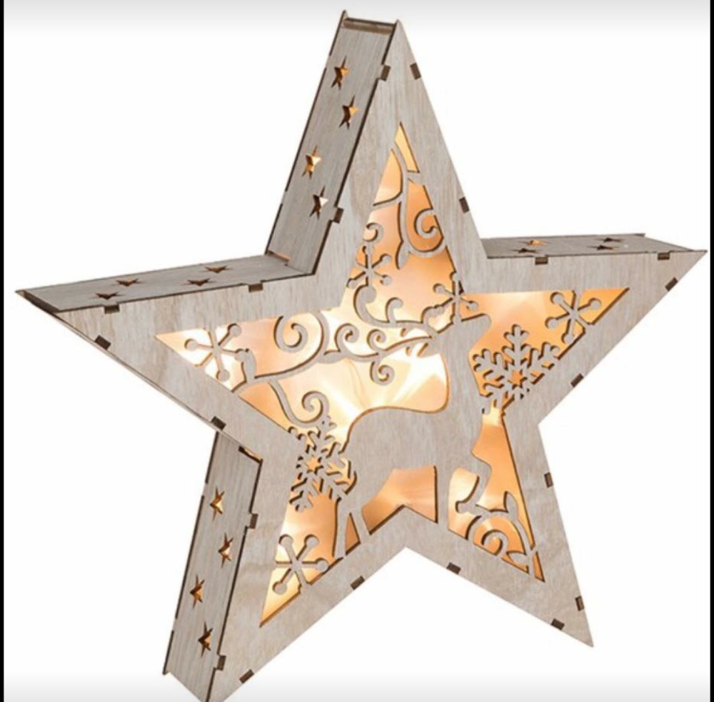 Wooden LED lit Reindeer Star