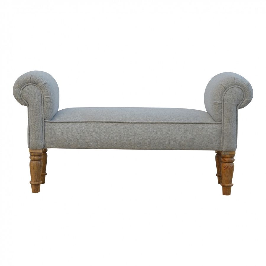 Upholstered Bench in Mango Wood in Grey