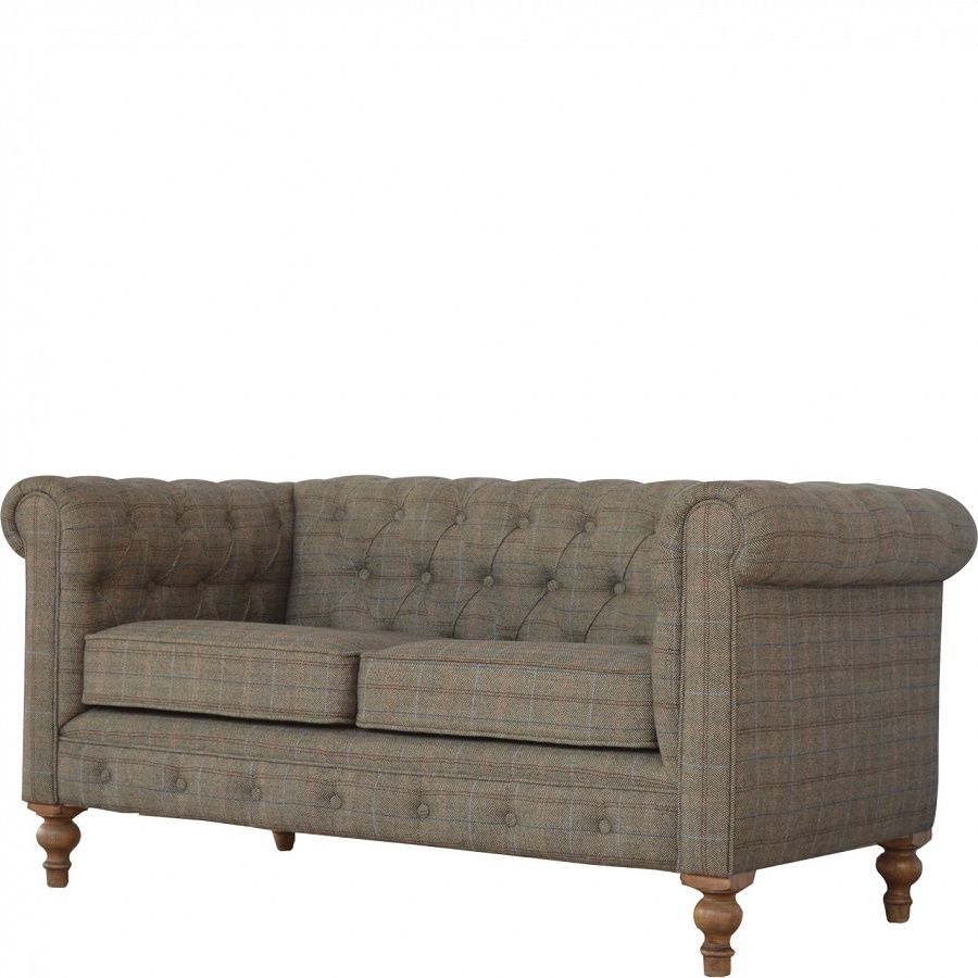 Tweed upholstered Two Seater Chesterfield Sofa