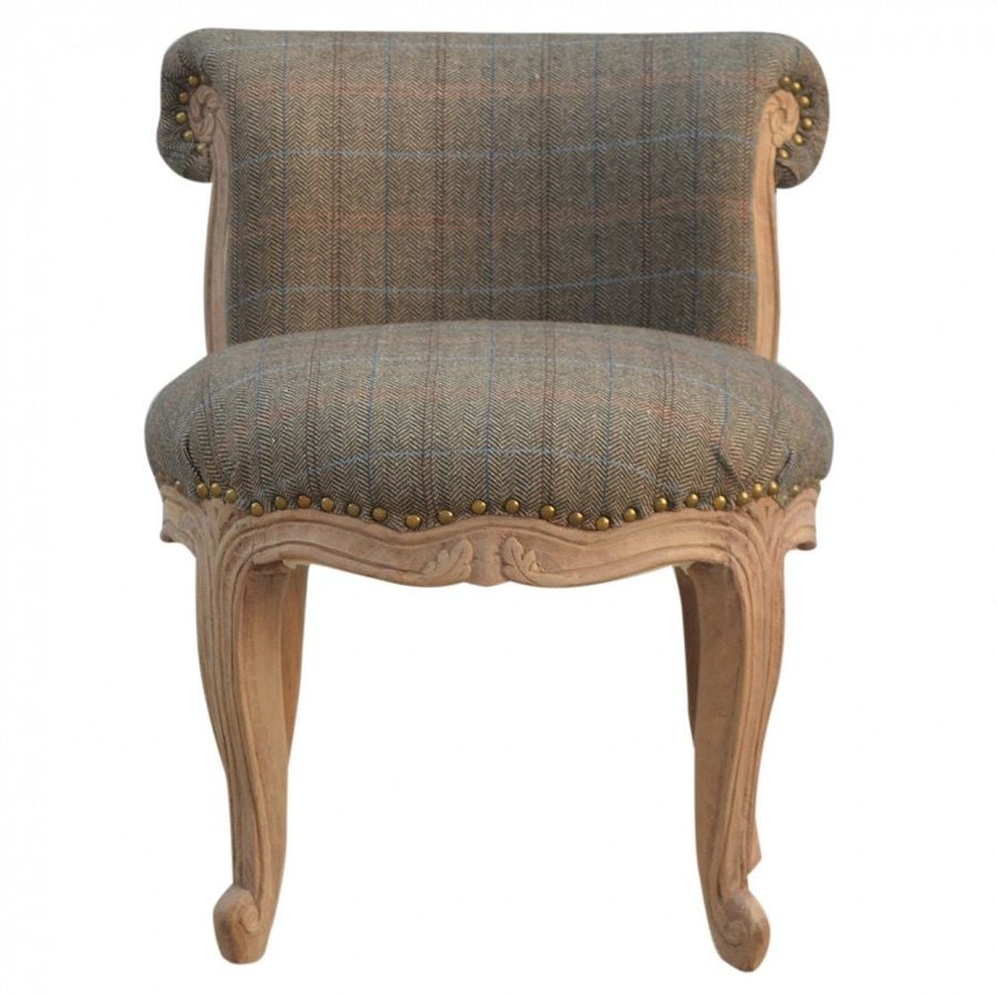 Petite French Chair Upholstered In Multi Tweed