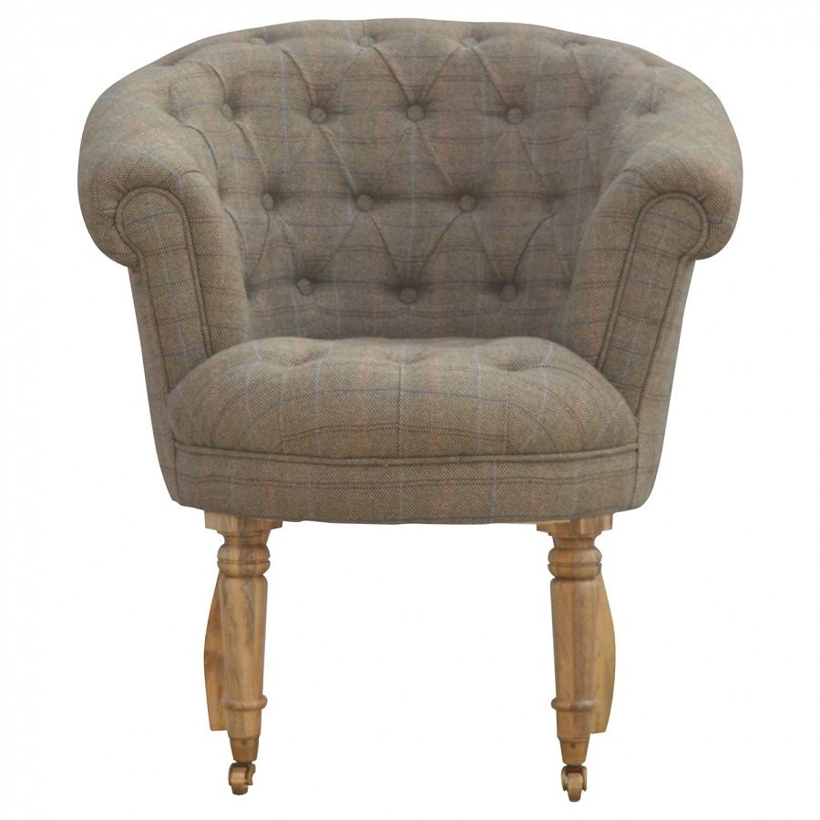 Petite French Chair Upholstered In Multi Tweed