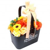 Basket Soap Flower Bouquet - Orange