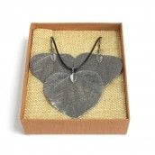 Necklace & Earring Set - Heart Leaf - pewter
