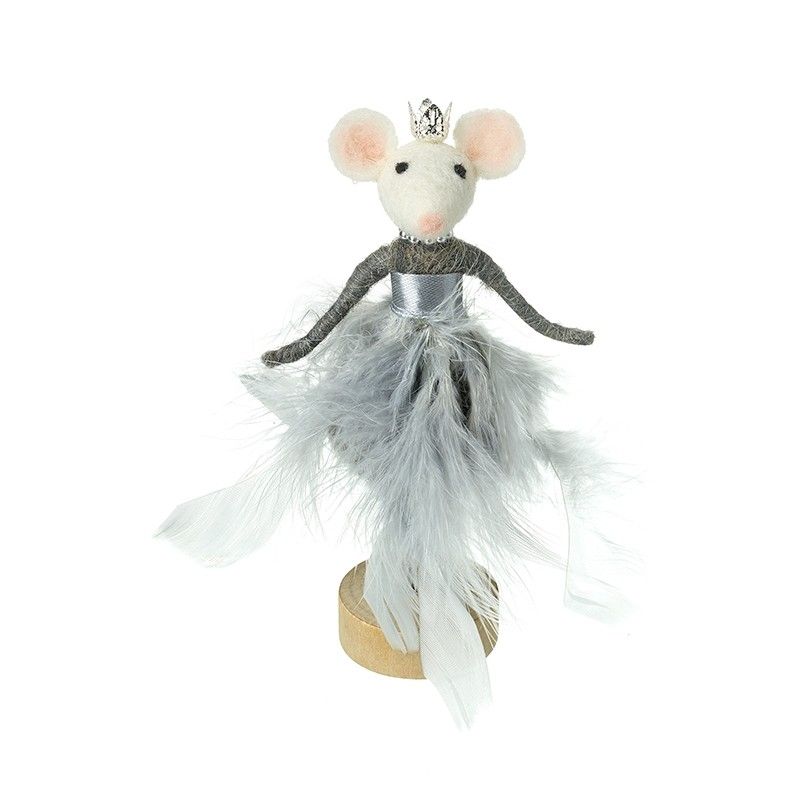 Mouse in grey feather skirt