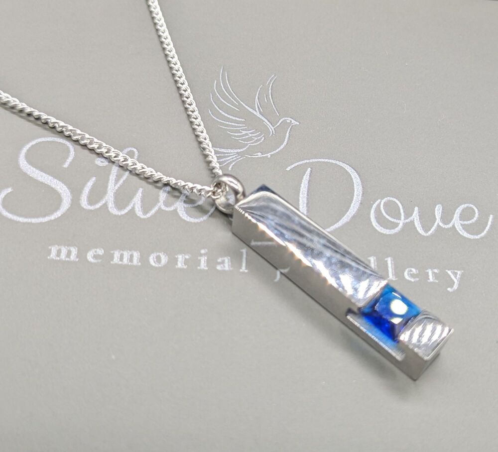 210 stainless steel memorial  urn  pendant , blue cubic zirconia stone(20"  chain)