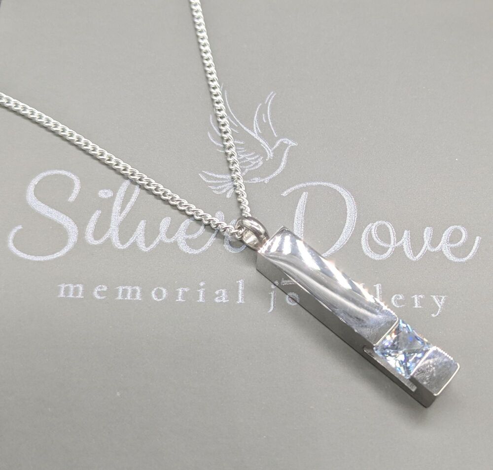 210 stainless steel memorial  urn  pendant , clear cubic zirconia stone(20" chain)