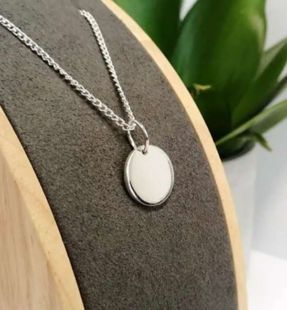 sterling silver 144mm disc pendant  with your engraving and chain length of