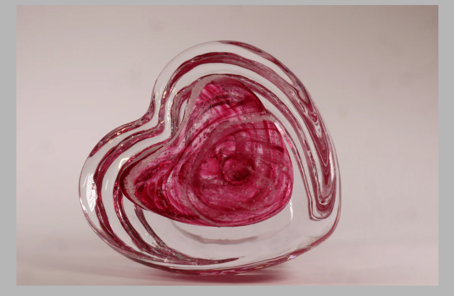 Cremation Ashes Glass Heart Paperweight