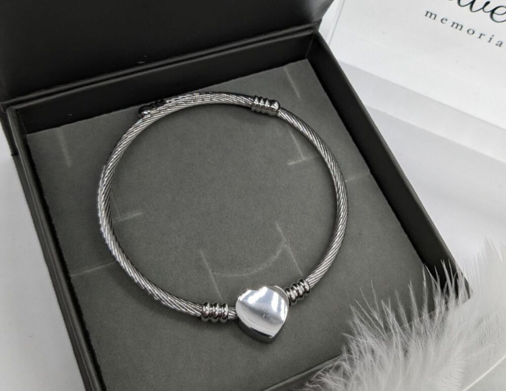 Stainless Steel heart charm bangle - personalised