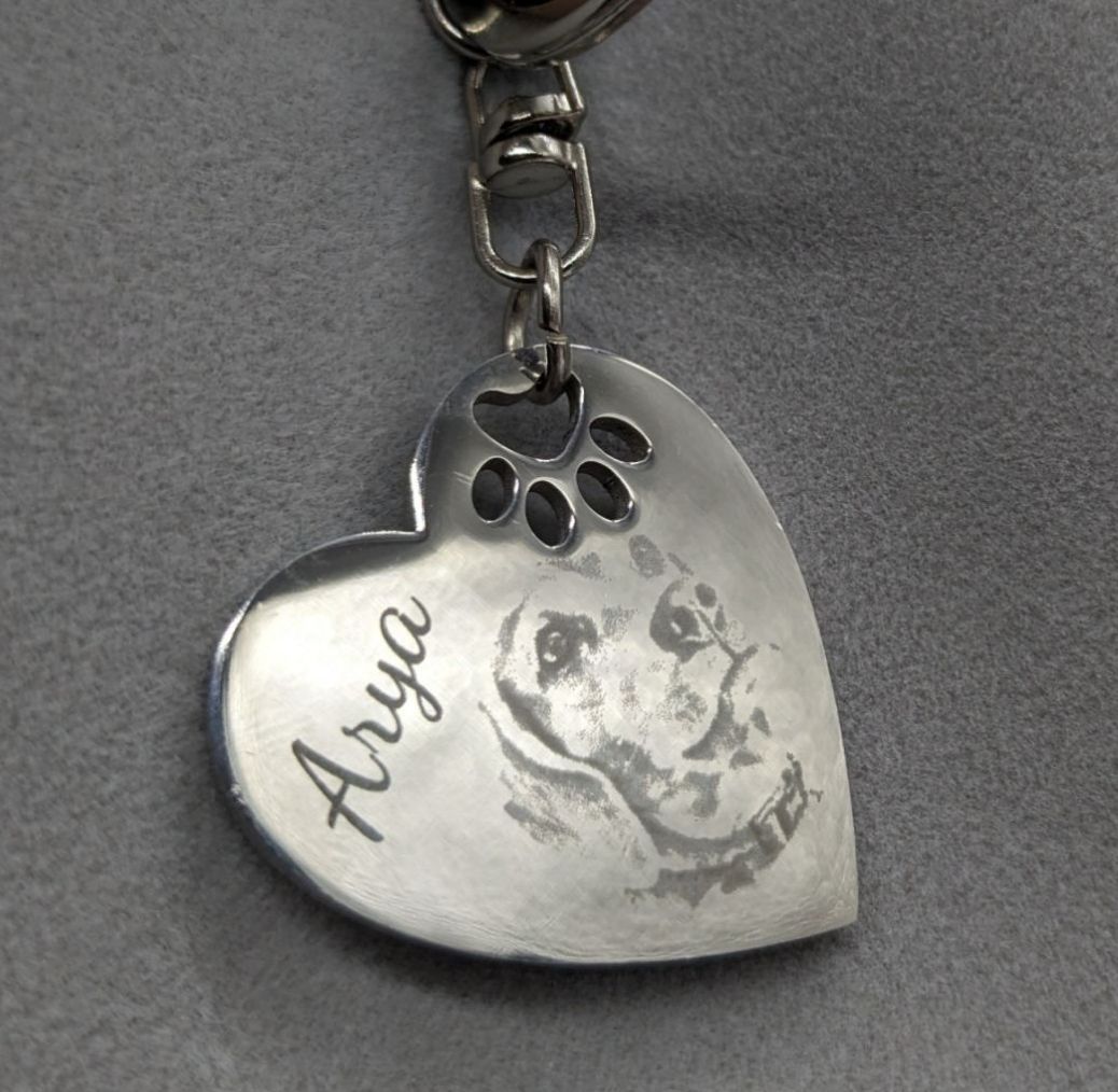 Stainless Steel keyring -  heart with paw print cut out