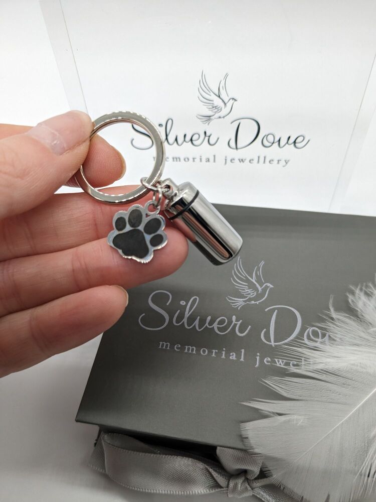 Stainless steel urn keyring with paw print charm