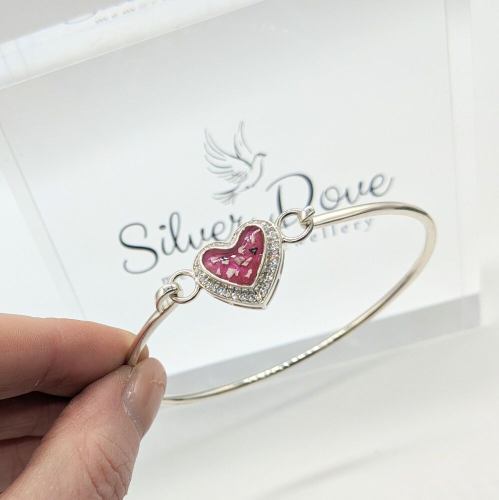 925 Silver Cubic Zirconia Heart Cluster Bangle